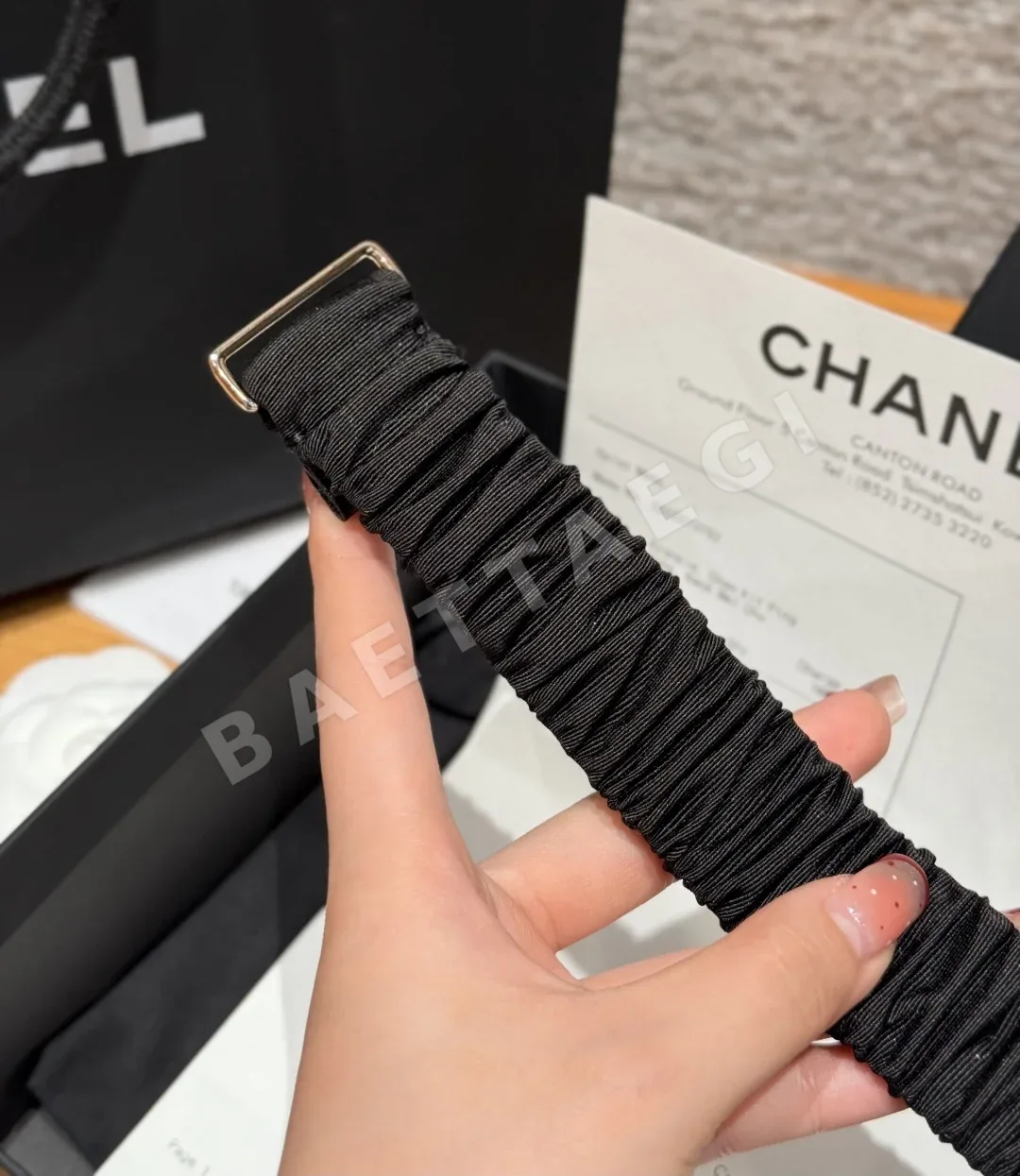 샤넬 더블 C 금속 크리스탈 장식 고무 벨트 상세 이미지 8