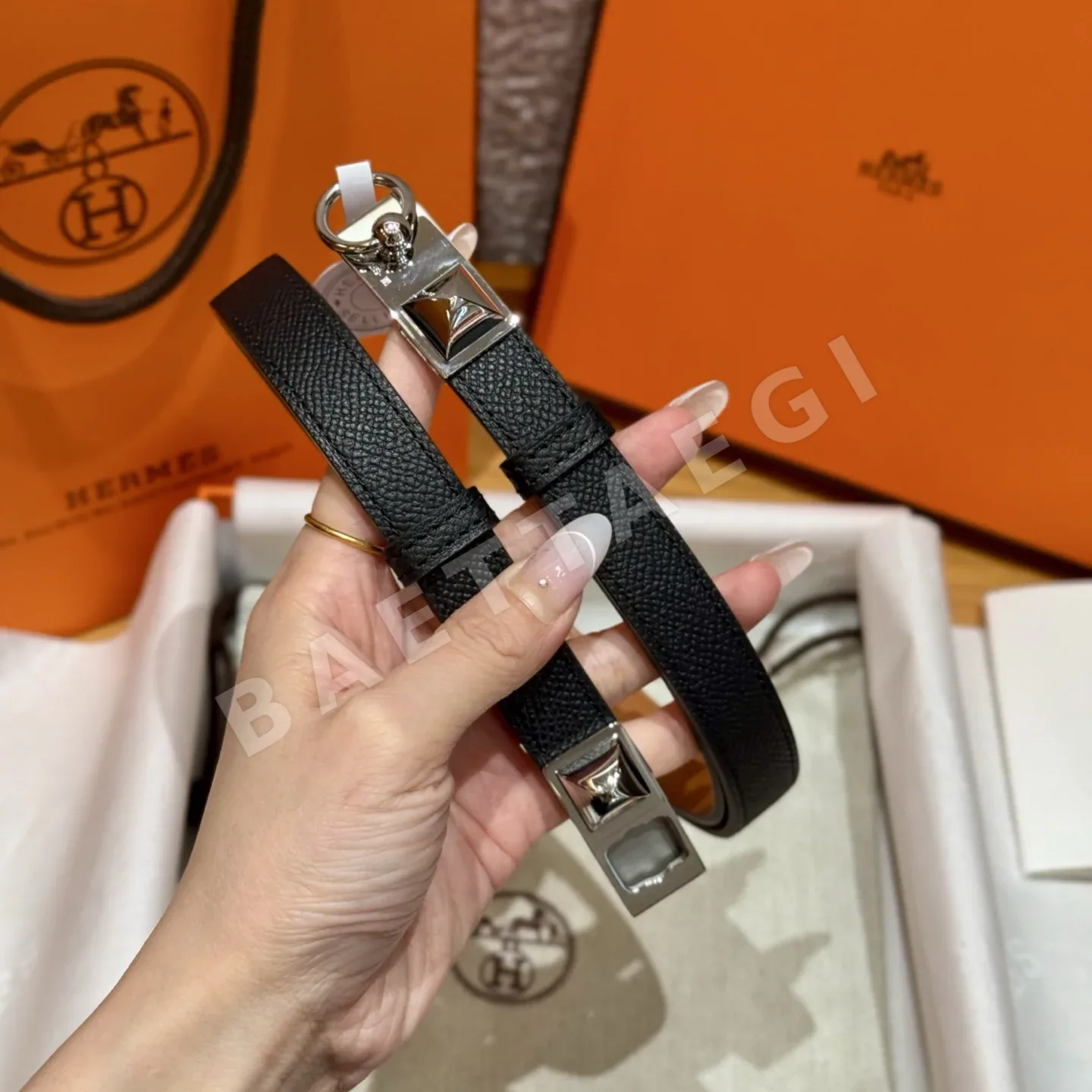 에르메스 앱송 카프스킨 금도금 켈리 버클 벨트 176390
