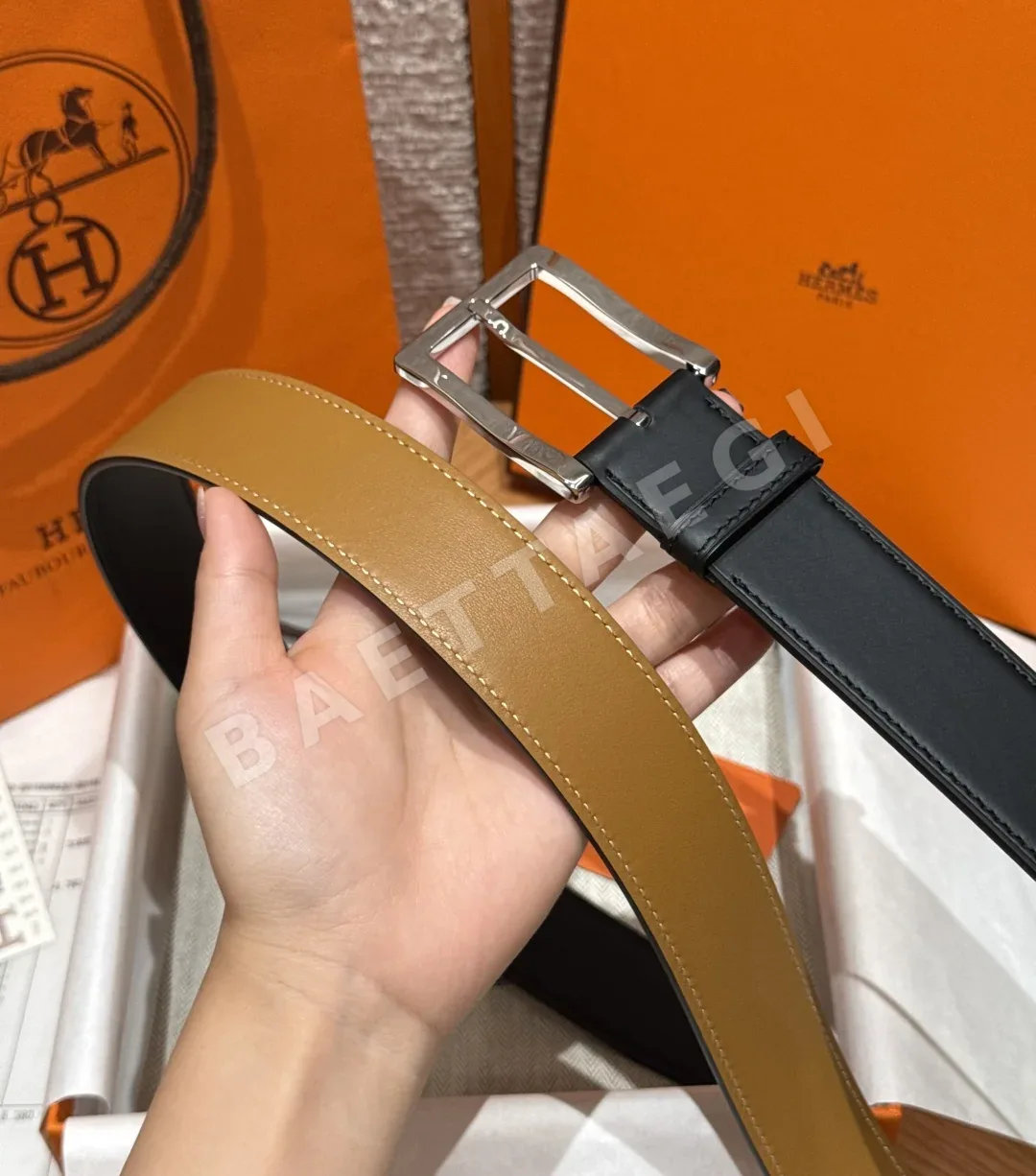 에르메스 H 버클 카프스킨 벨트 상세 이미지 5
