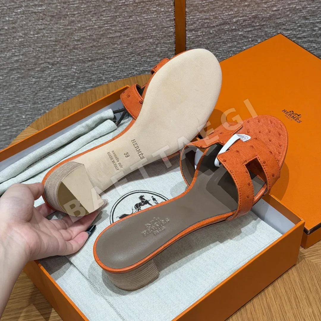 에르메스 오아시스 샌들 오렌지 가죽 상세 이미지 6