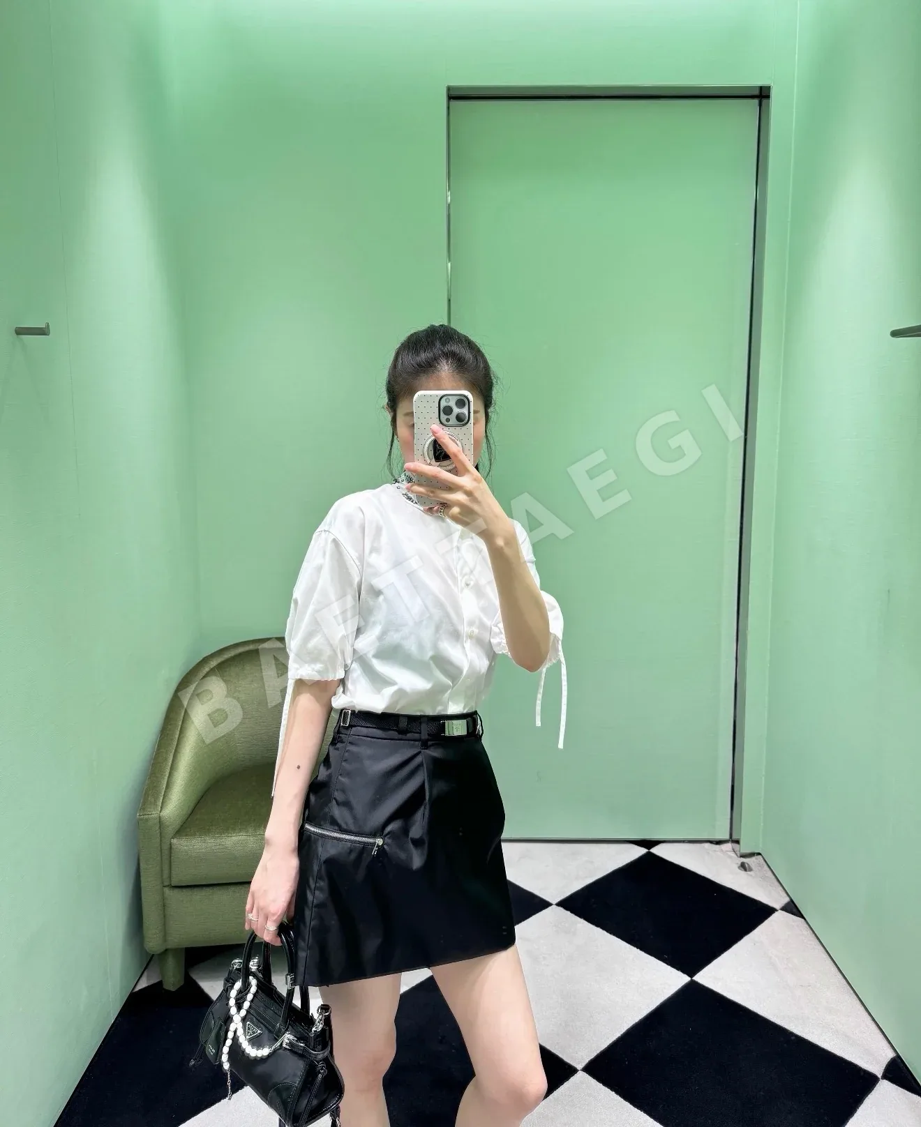 프라다 리사이클 나일론 벨트 미디 스커트 상세 이미지 5
