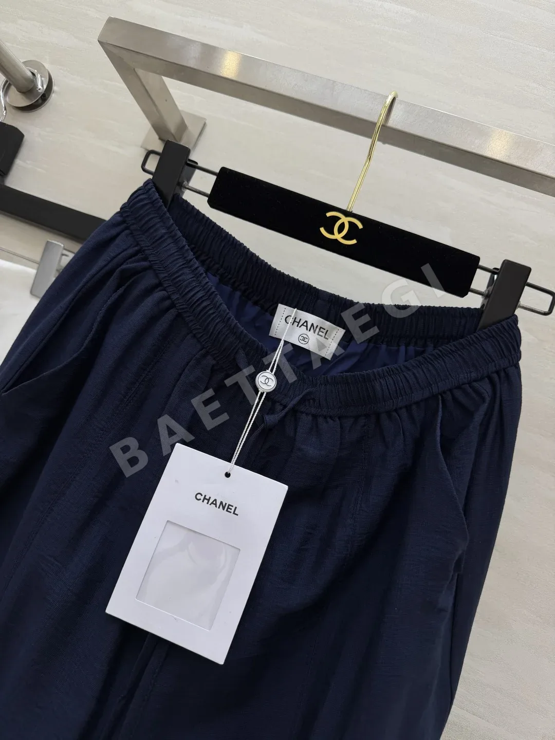 샤넬 텍스처드 플리츠 와이드 레그 여성 바지 상세 이미지 5