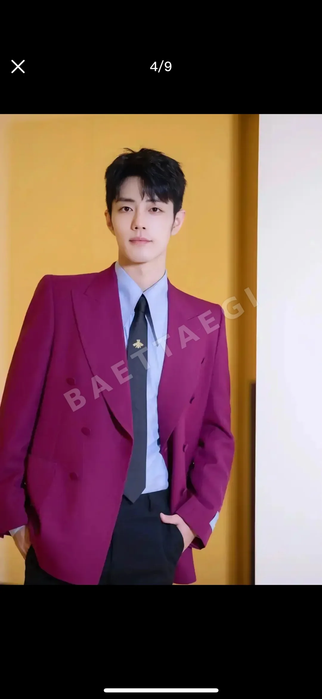 디올 금색 벌 자수 실크 넥타이 111937