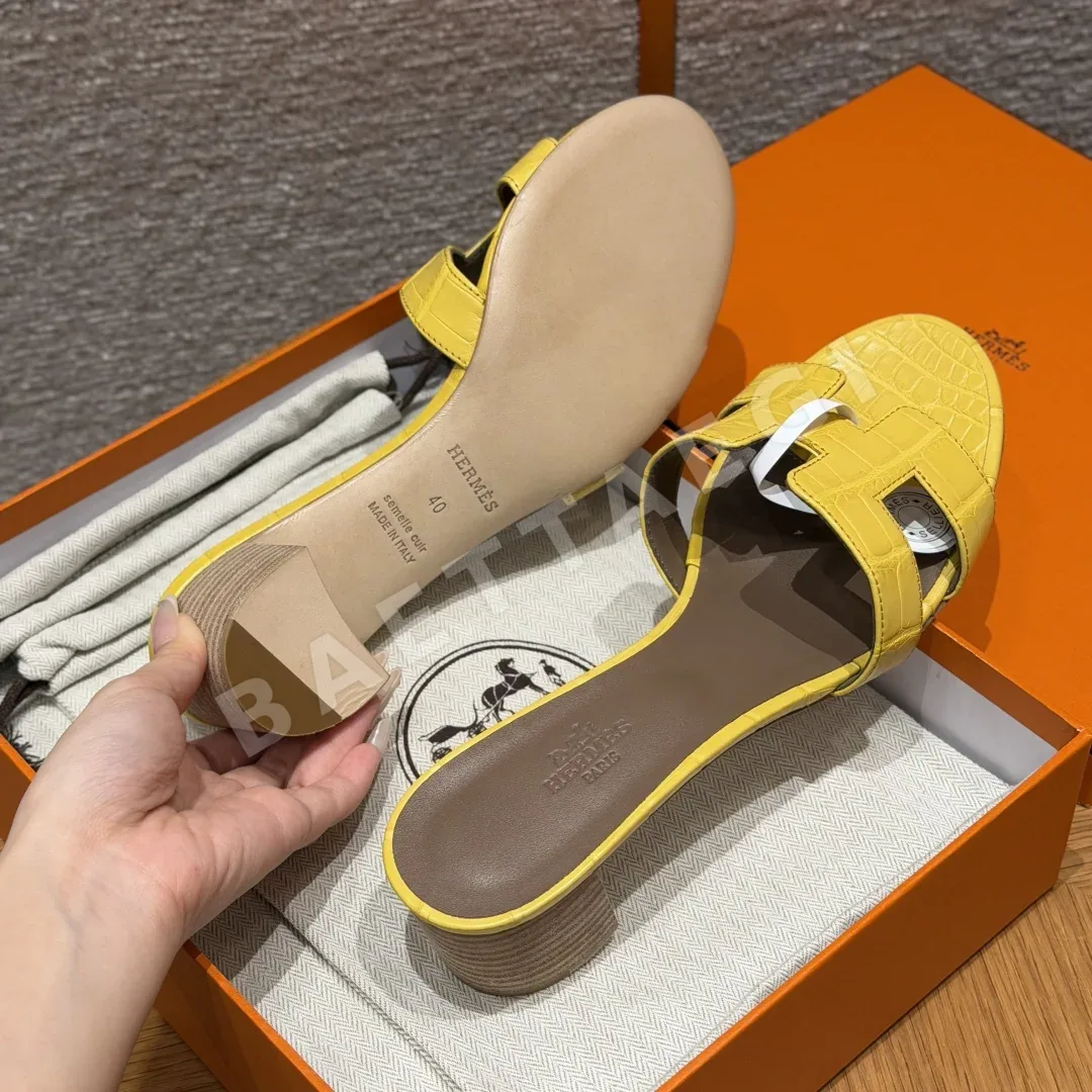 에르메스 오아시스 샌들 레몬이엘로우 악어가죽 하이힐 상세 이미지 6