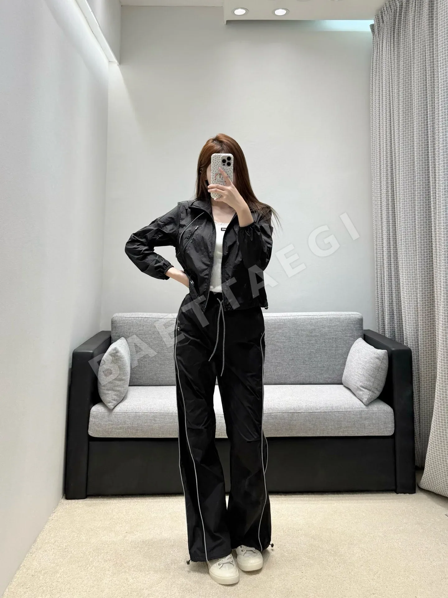 샤넬 크롭 후드 재킷 와이드 팬츠 세트 103654