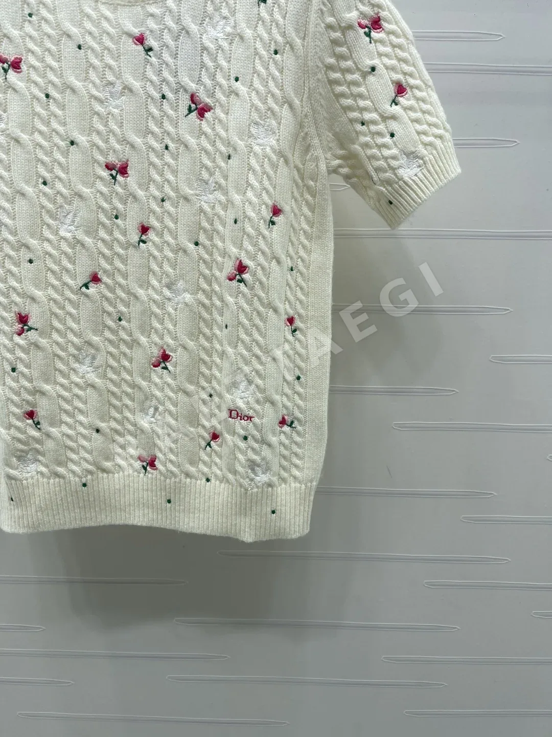 디올 자수 꽃무늬 울 니트 반팔 탑 상세 이미지 6