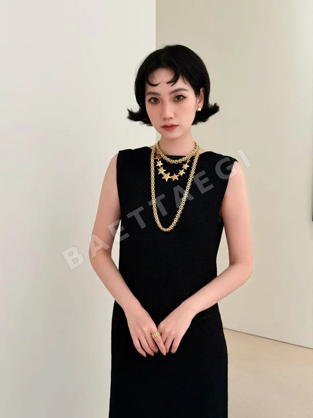 샤넬 골드 실버 오각형 귀걸이 상세 이미지 8