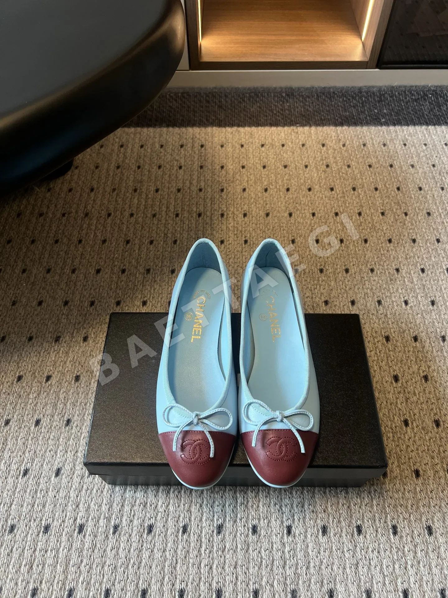 샤넬 컬러 블록 리본 발레 슈즈 155504