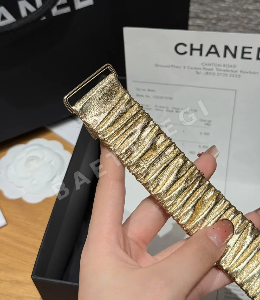 샤넬 더블 C 크리스탈 장식 고무 벨트 상세 이미지 8
