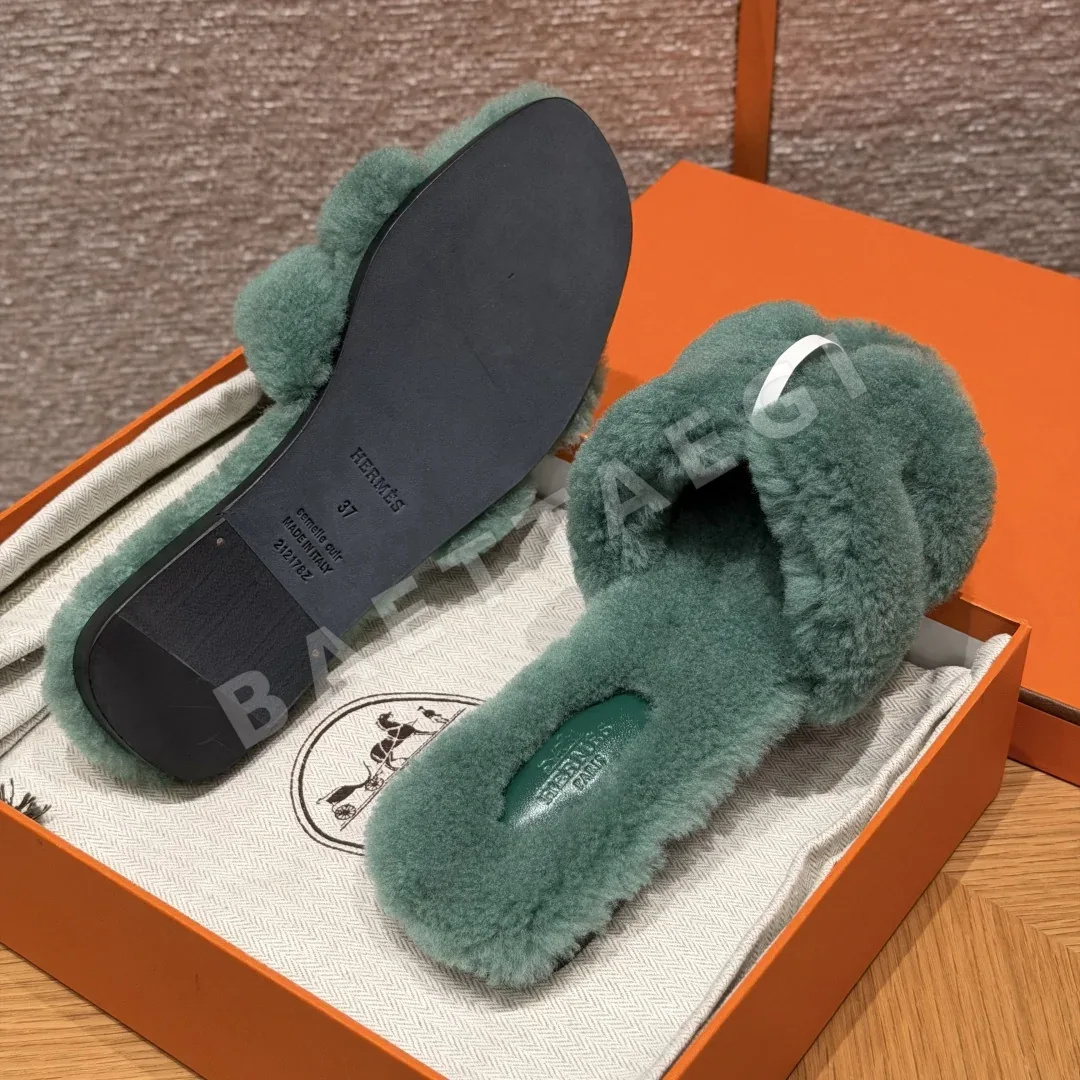 에르메스 오란 샌들 그린 울 가죽 H 컷아웃 상세 이미지 7