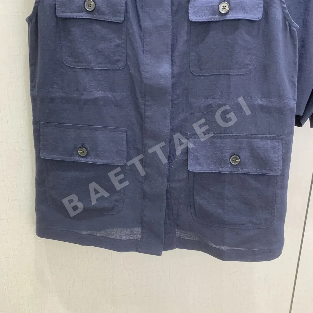 로로피아나 빈티지풍 스탠드카라 베스트 세트 반바지 상세 이미지 6