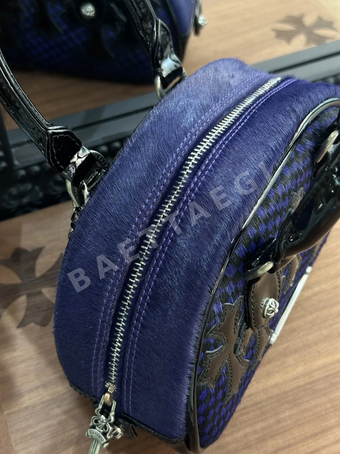크롬하츠 다크 퍼플 호스헤어 체크 볼링백 상세 이미지 6