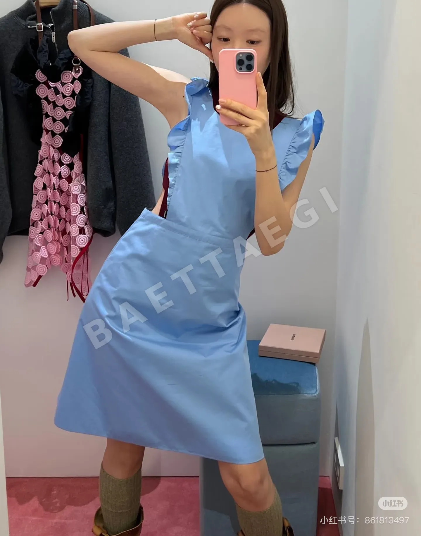 미우미우 프릴 민소매 A라인 원피스 상세 이미지 6