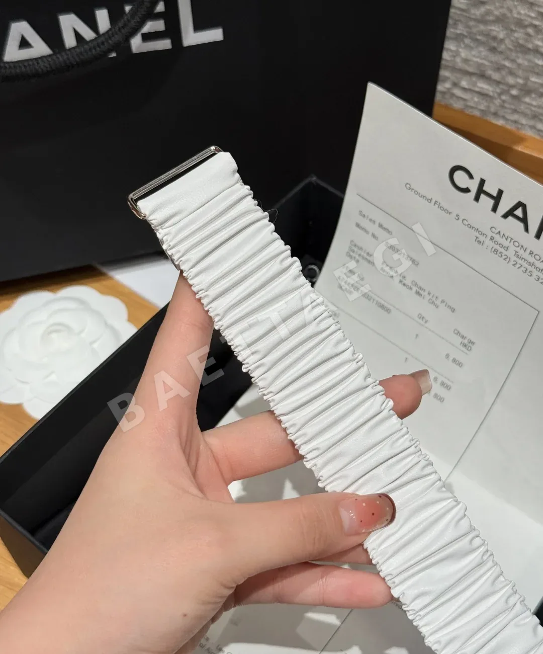 샤넬 더블 C 금속 크리스탈 장식 고무 벨트 상세 이미지 8