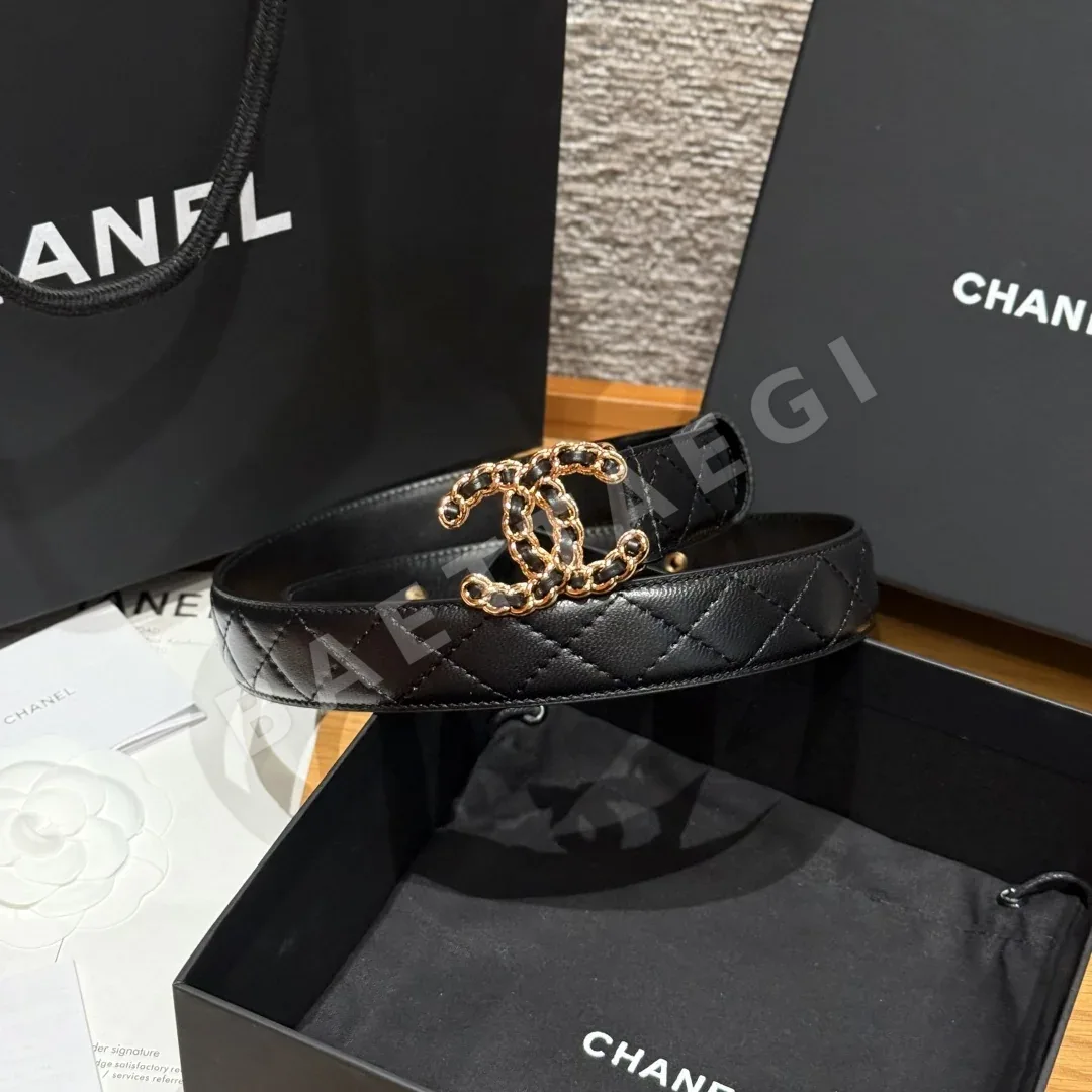 샤넬 더블 C 메탈 로고 램스킨 벨트 상세 이미지 2