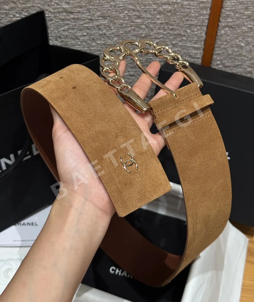 샤넬 스웨이드 실버 체인 버클 벨트 상세 이미지 3