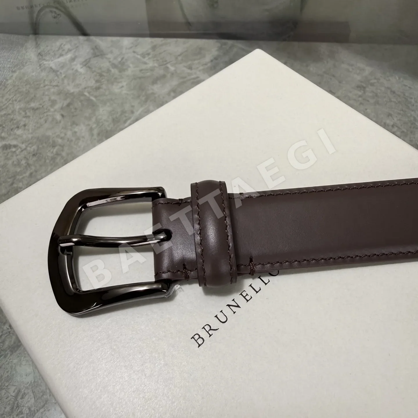 브루넬로쿠치넬리 와이드 남성 가죽 벨트 상세 이미지 2