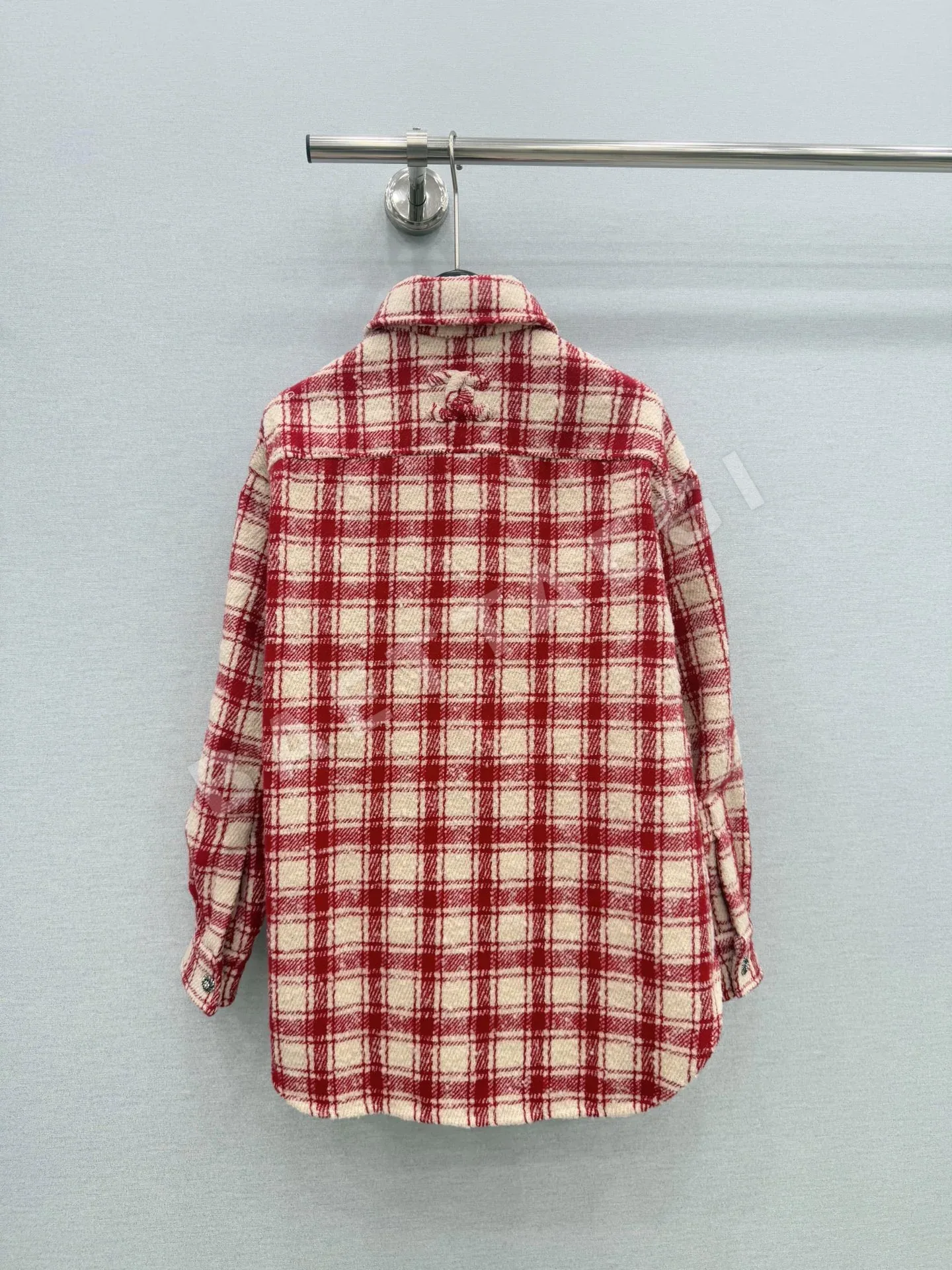 샤넬 레드 체크 트위드 여성 자켓 상세 이미지 2