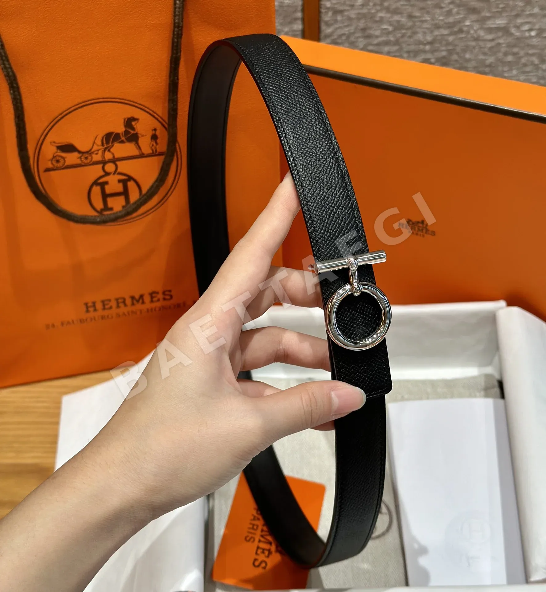 에르메스 팔라듐 셰느당클 버클 양면 가죽 벨트 상세 이미지 2