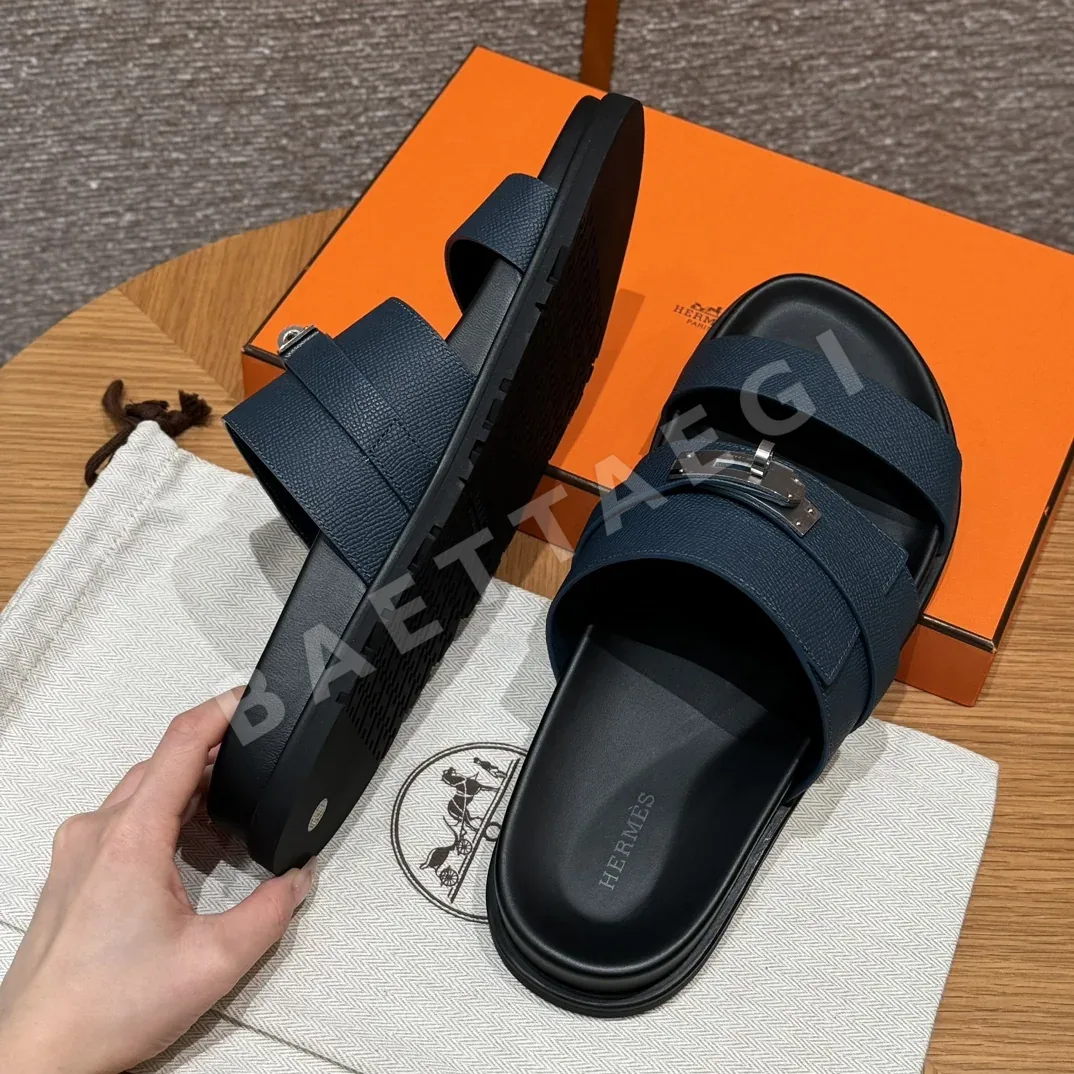 에르메스 잭슨 샌들 네이비 블루 카프스킨 실버 버클 상세 이미지 3