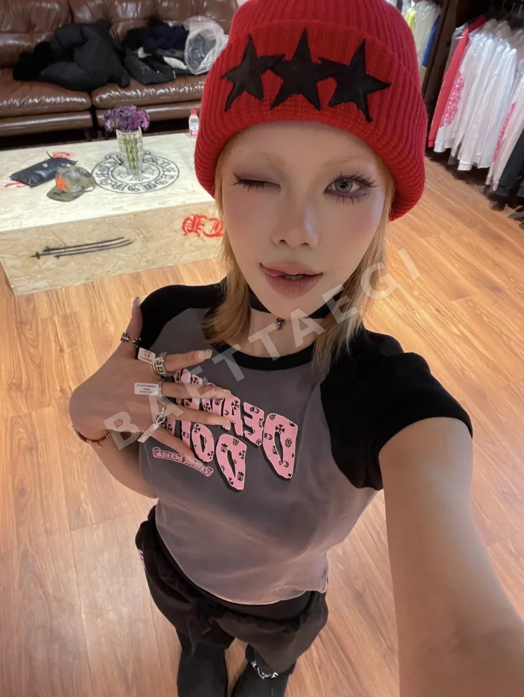 크롬하츠 컬러블록 여성 반팔 티셔츠 상세 이미지 5