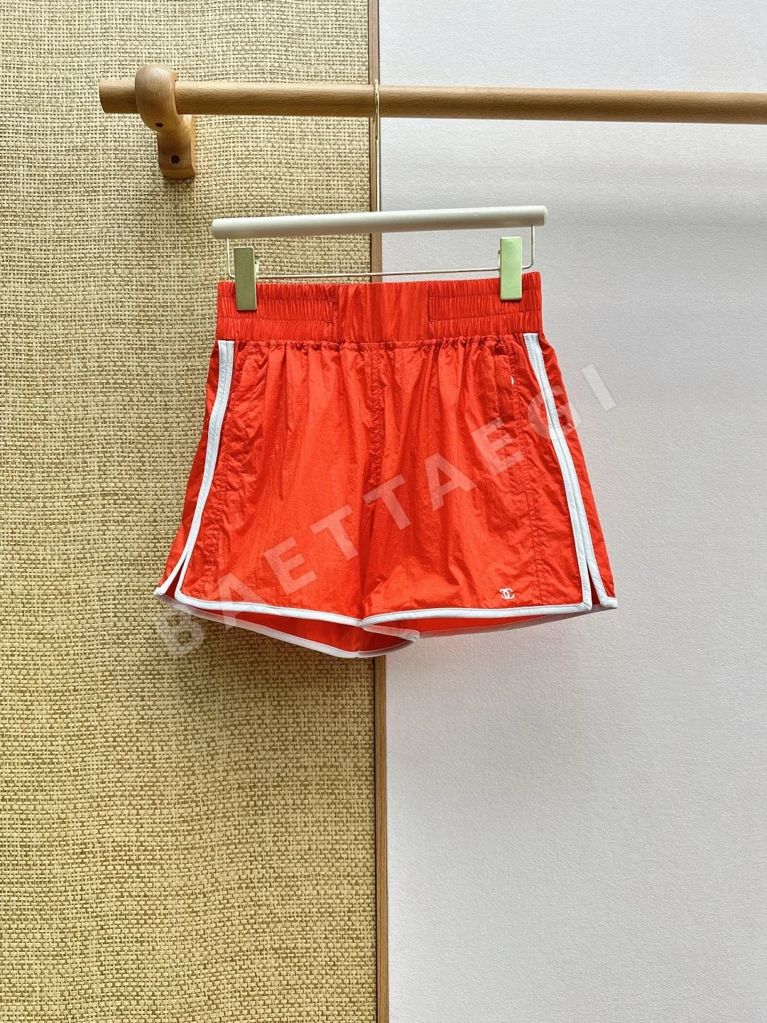 샤넬 램스킨 트림 하이웨스트 컬러블록 여성 액티브웨어 반바지 상세 이미지 2