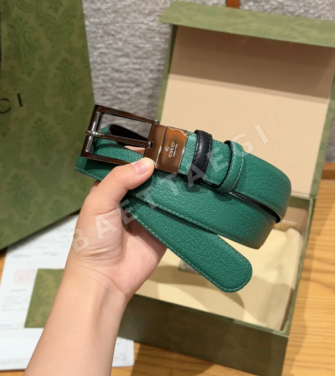 구찌 G 로고 스퀘어 버클 가죽 벨트 상세 이미지 2
