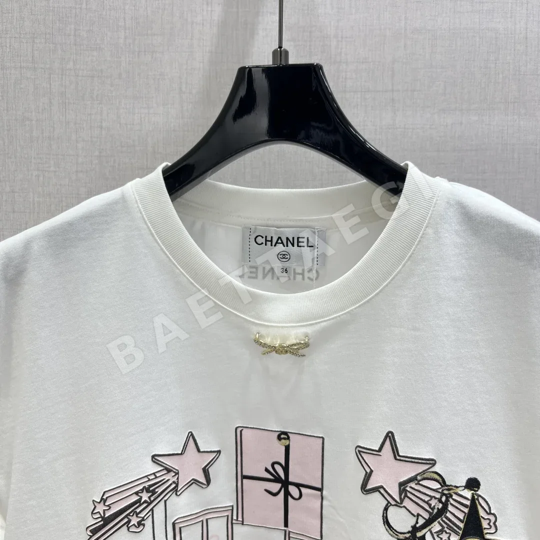 샤넬 리본 큐빅 장식 라운드넥 반팔 티셔츠 5828 상세 이미지 5