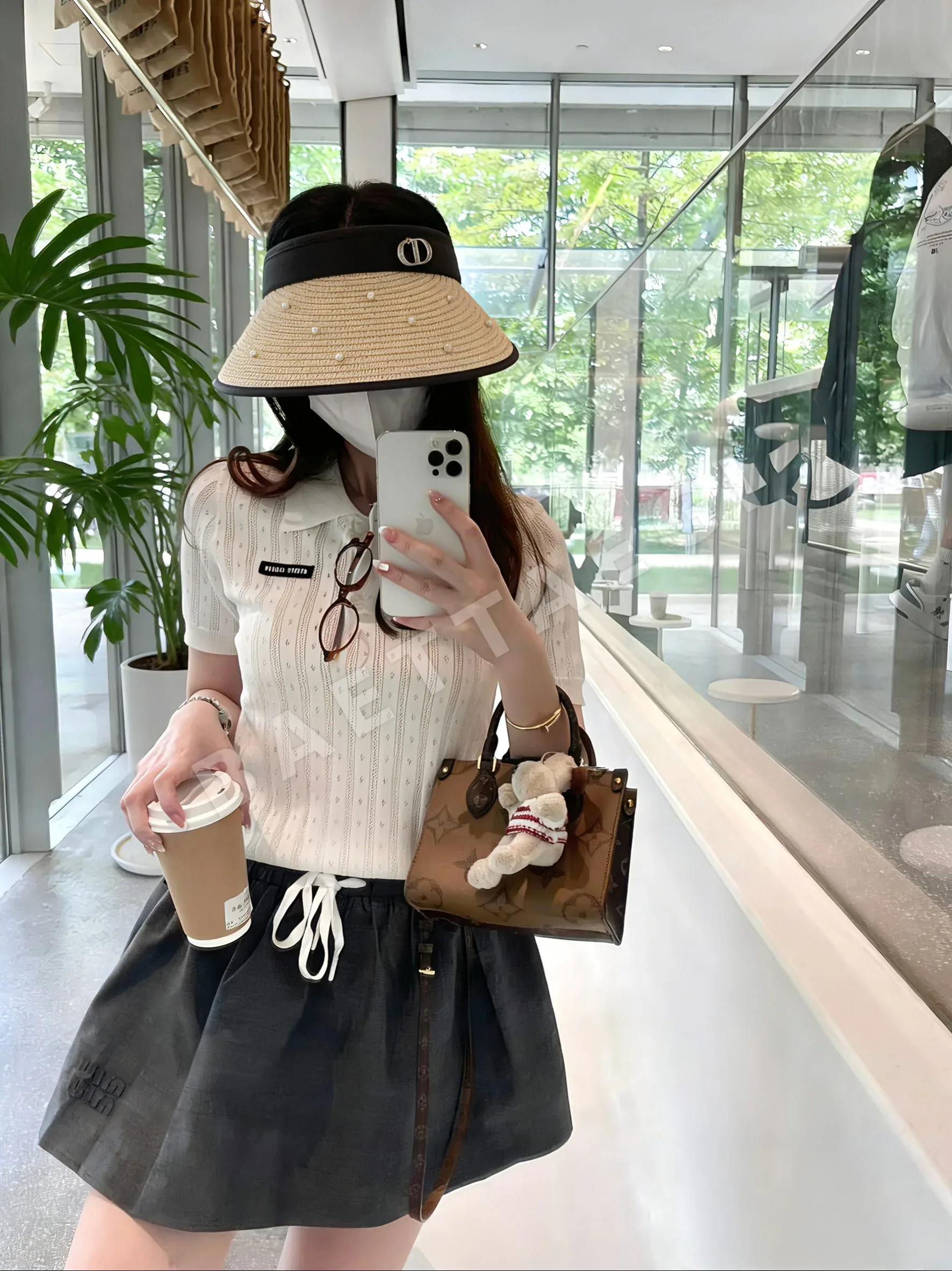 디올 진주 장식 선햇 모자 60341