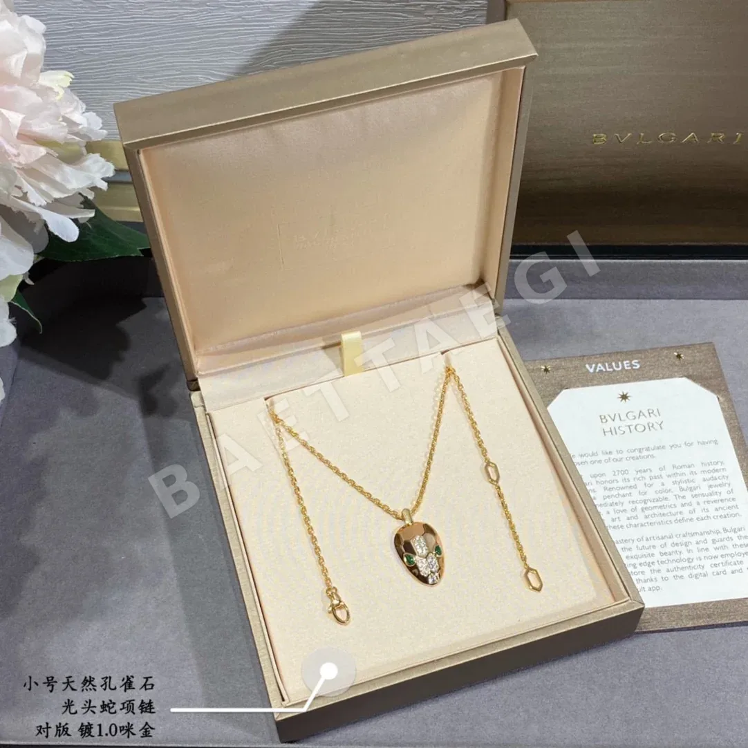 불가리 골드 도금 천연 마라카이트 뱀 목걸이 상세 이미지 9