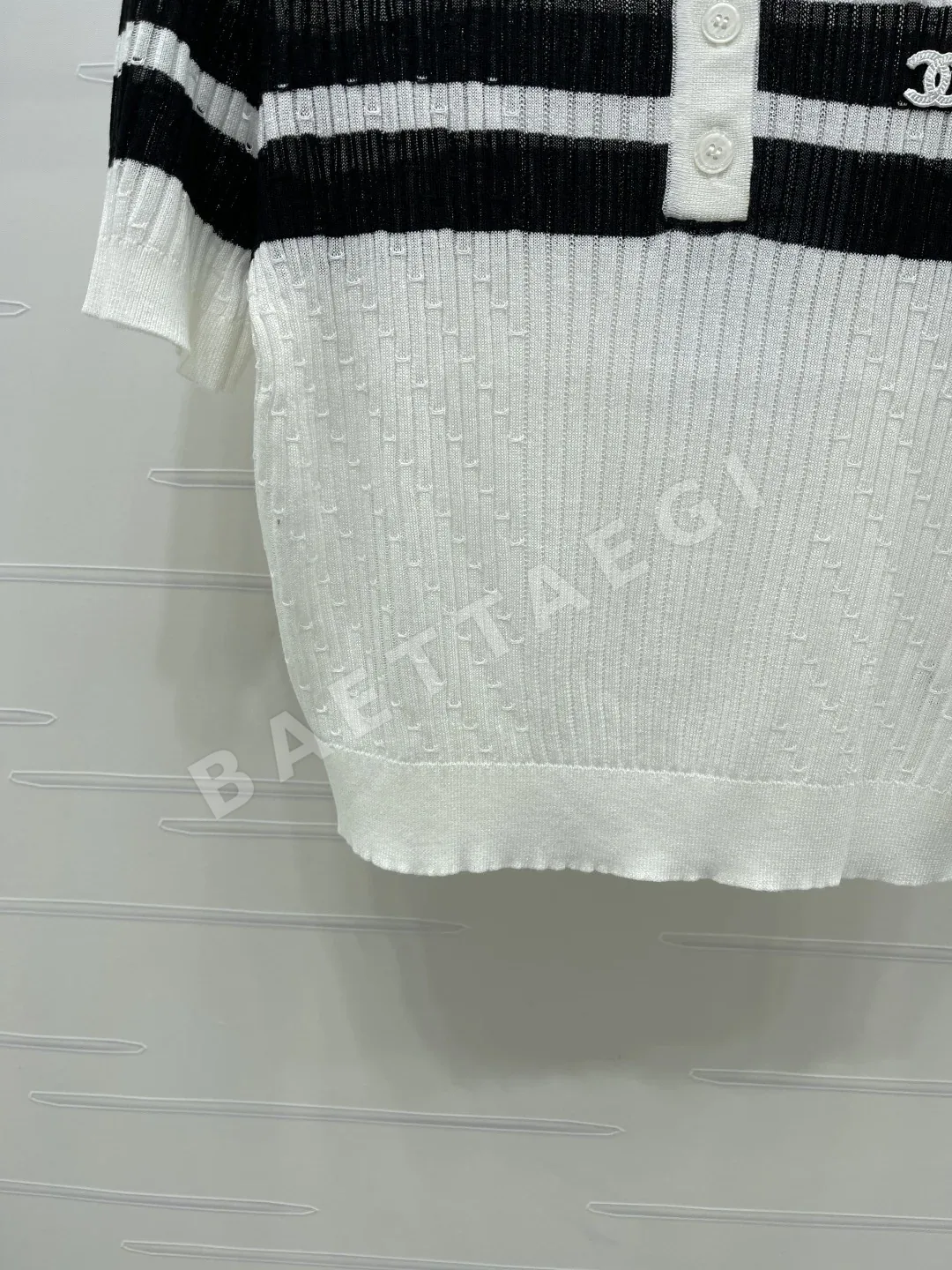 샤넬 스트라이프 카라 울 니트 반팔 탑 상세 이미지 5