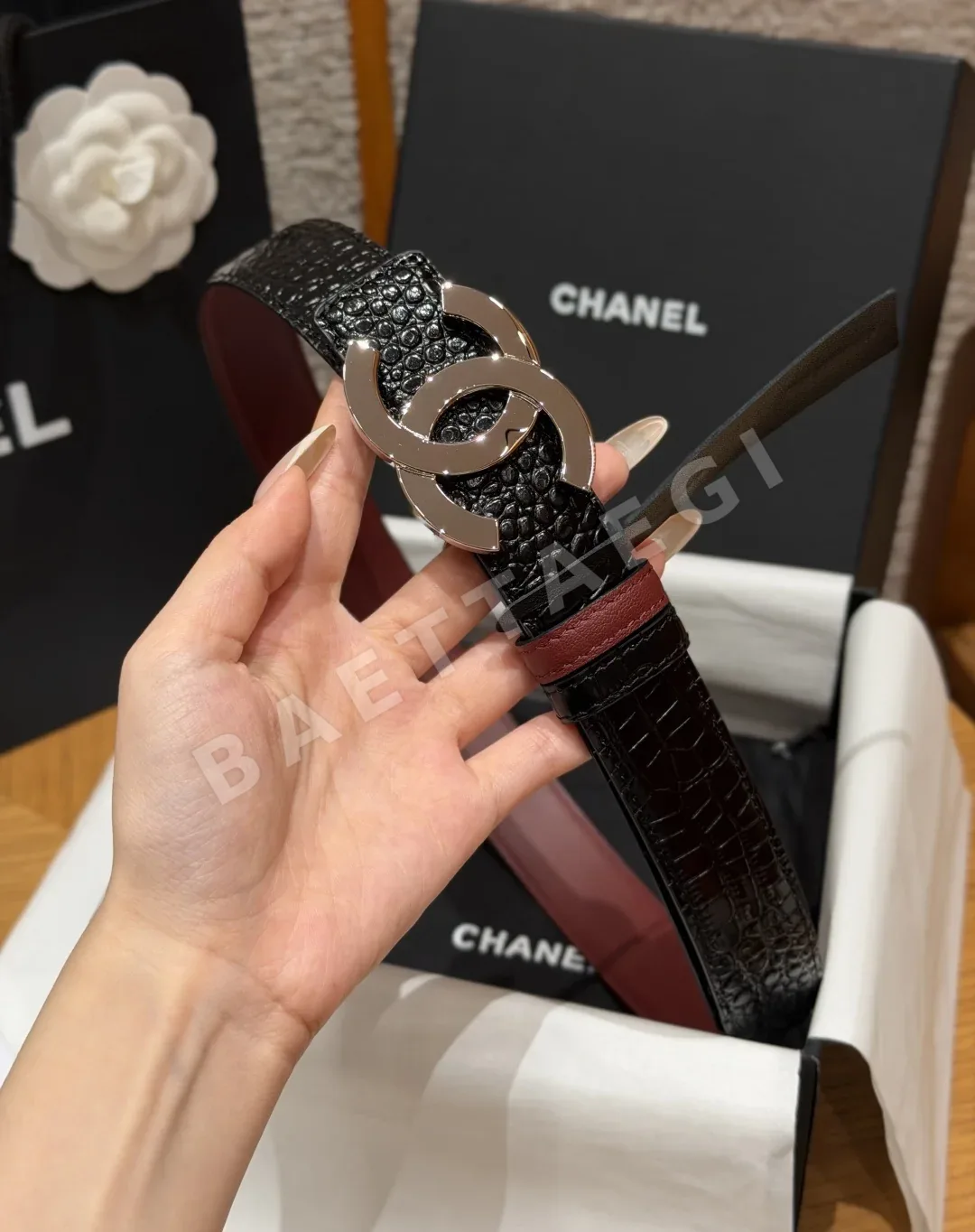 샤넬 악어무늬 가죽 더블 C 벨트 상세 이미지 4
