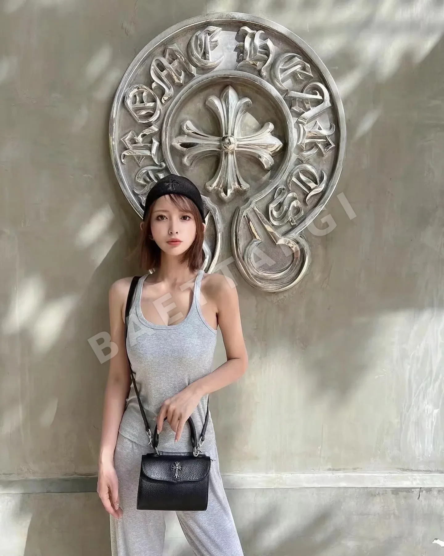 크롬하츠 블랙 호스헤어 크로스 비니 모자 상세 이미지 6