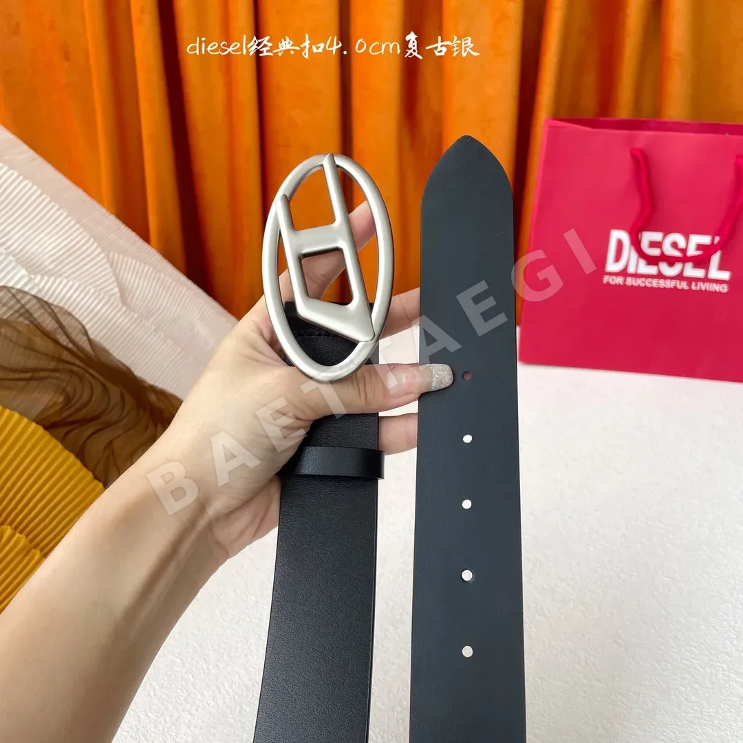 디젤 식물성 태닝 가죽 실버 D 로고 벨트 상세 이미지 4