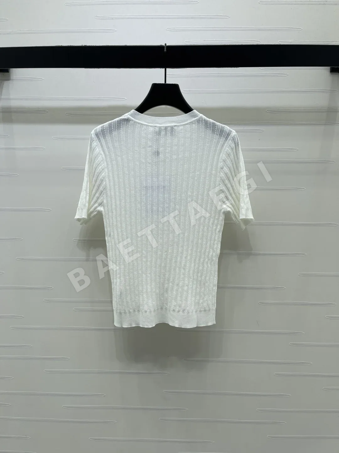 샤넬 세로 골지 크루넥 반팔 니트 탑 상세 이미지 8