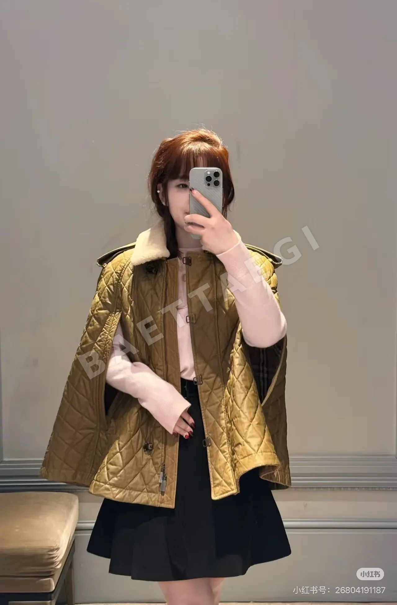 버버리 퍼 카라 퀼팅 케이프 코트 상세 이미지 9
