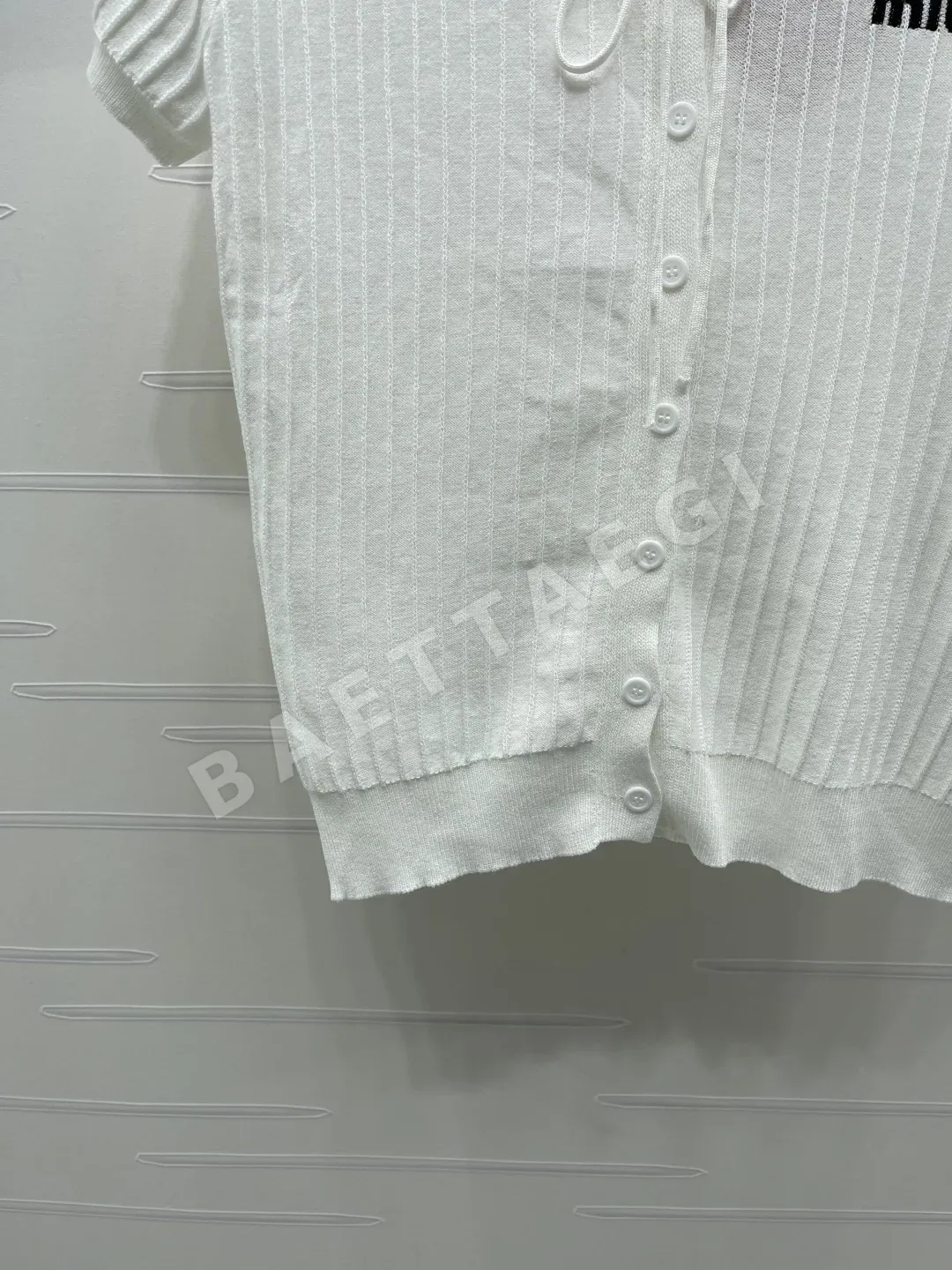미우미우 카라 니트 반팔 가디건 상세 이미지 5