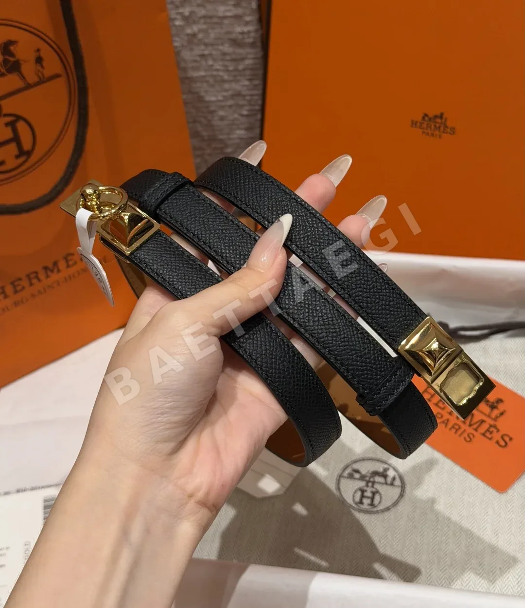 에르메스 H 버클 앱송 카프스킨 여성용 슬림 벨트 176978