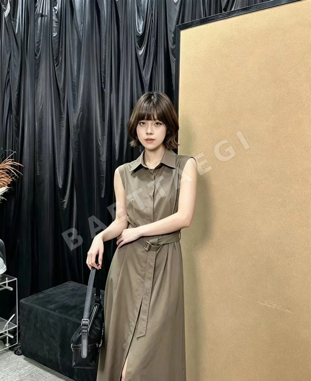 브루넬로쿠치넬리 브라운 노슬리브 A라인 원피스 상세 이미지 2