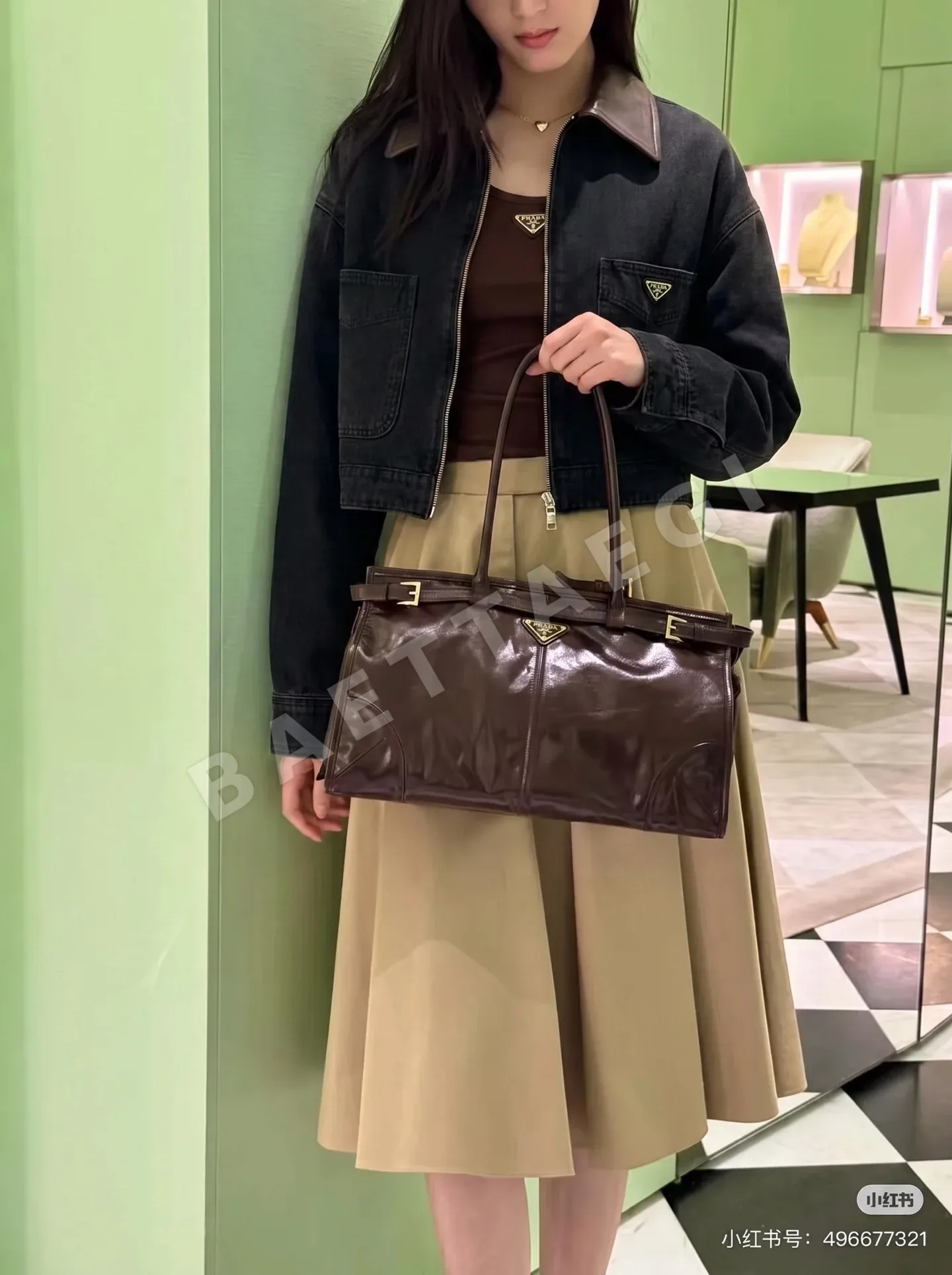 프라다 매트 램스킨 라펠 데님 여성 자켓 198578
