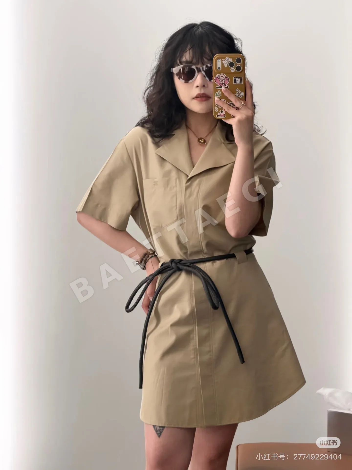 셀린느 카키 컬러 여성 린넨 원피스