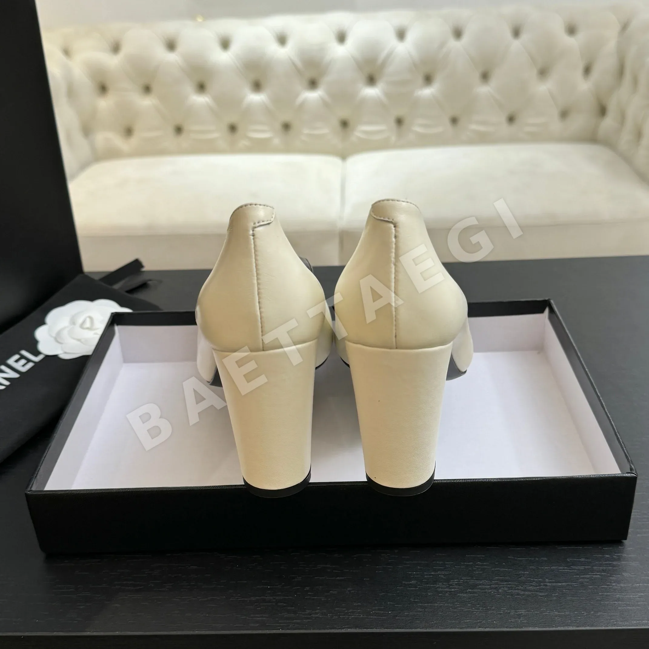 샤넬 더블 C 스티치 패치워크 네모 앞코 슬리퍼 샌들 플랫 상세 이미지 6