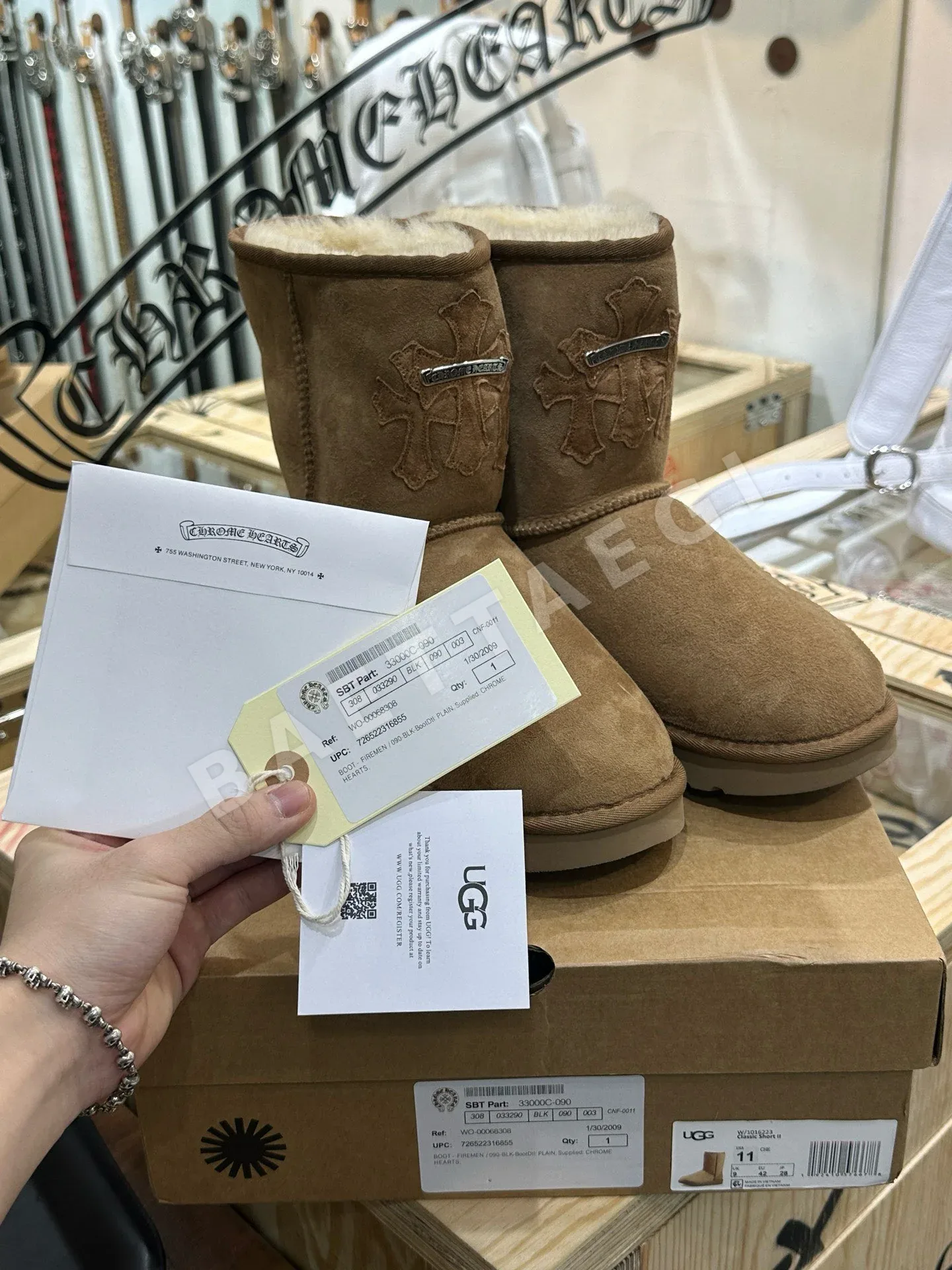 크롬하츠 부츠 카키 시어링 퍼 장식 163479