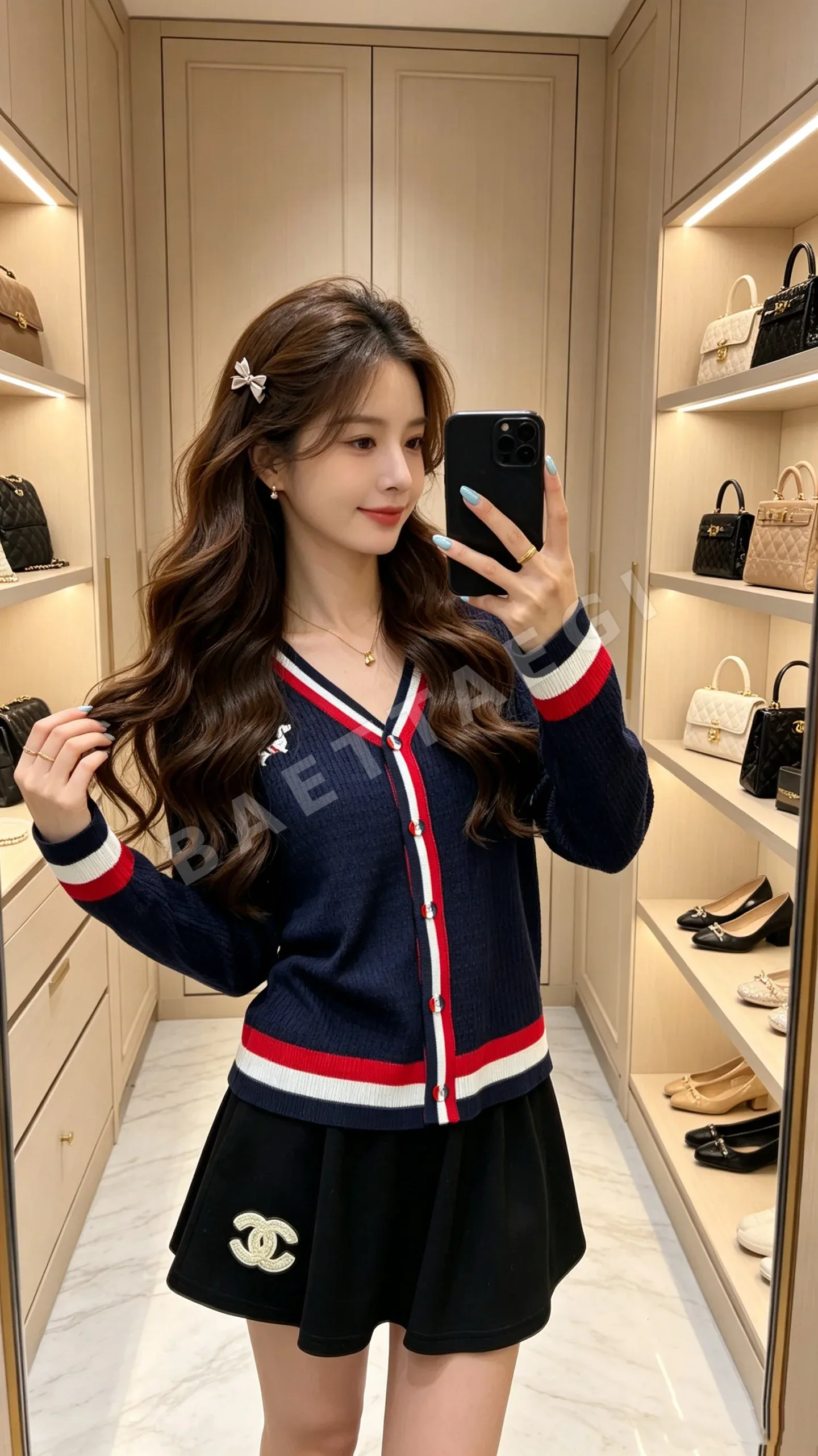 톰브라운 스트라이프 컬러 블록 V넥 울 혼방 가디건 164645