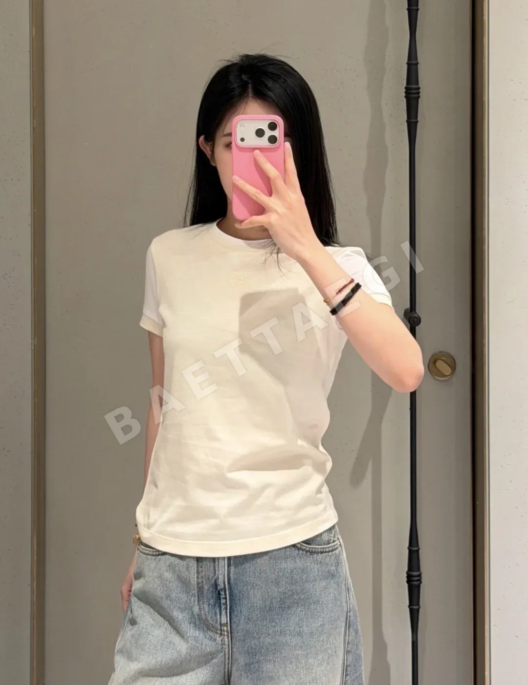 로에베 컬러 블록 래글런 반팔 티셔츠 96699