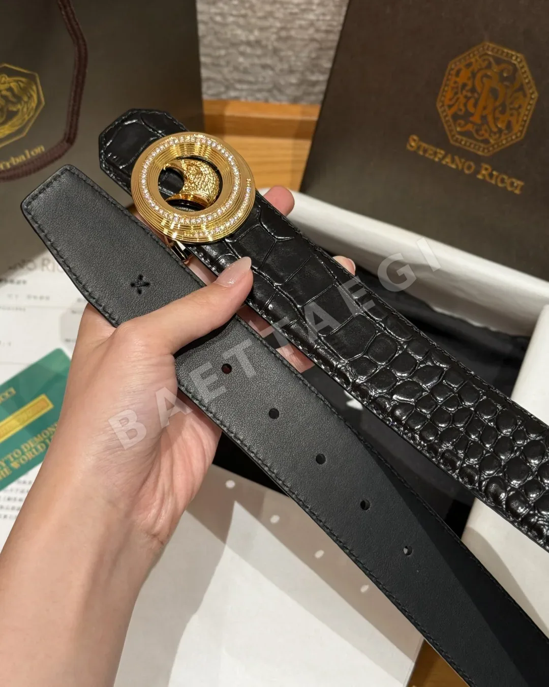 스테파노리치 다이아몬드 독수리 머리 가죽 벨트 상세 이미지 5