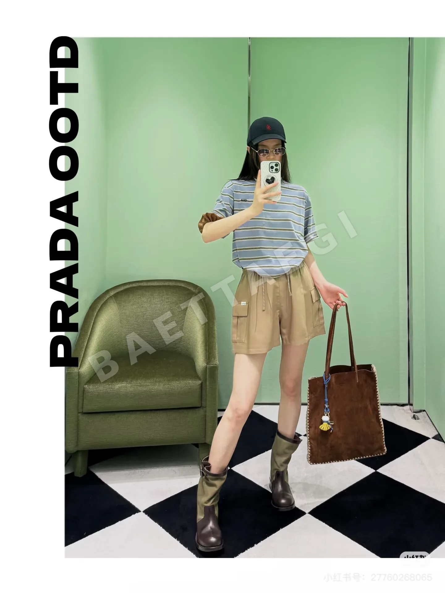 프라다 카키 카고 반바지 여성 바지 상세 이미지 7