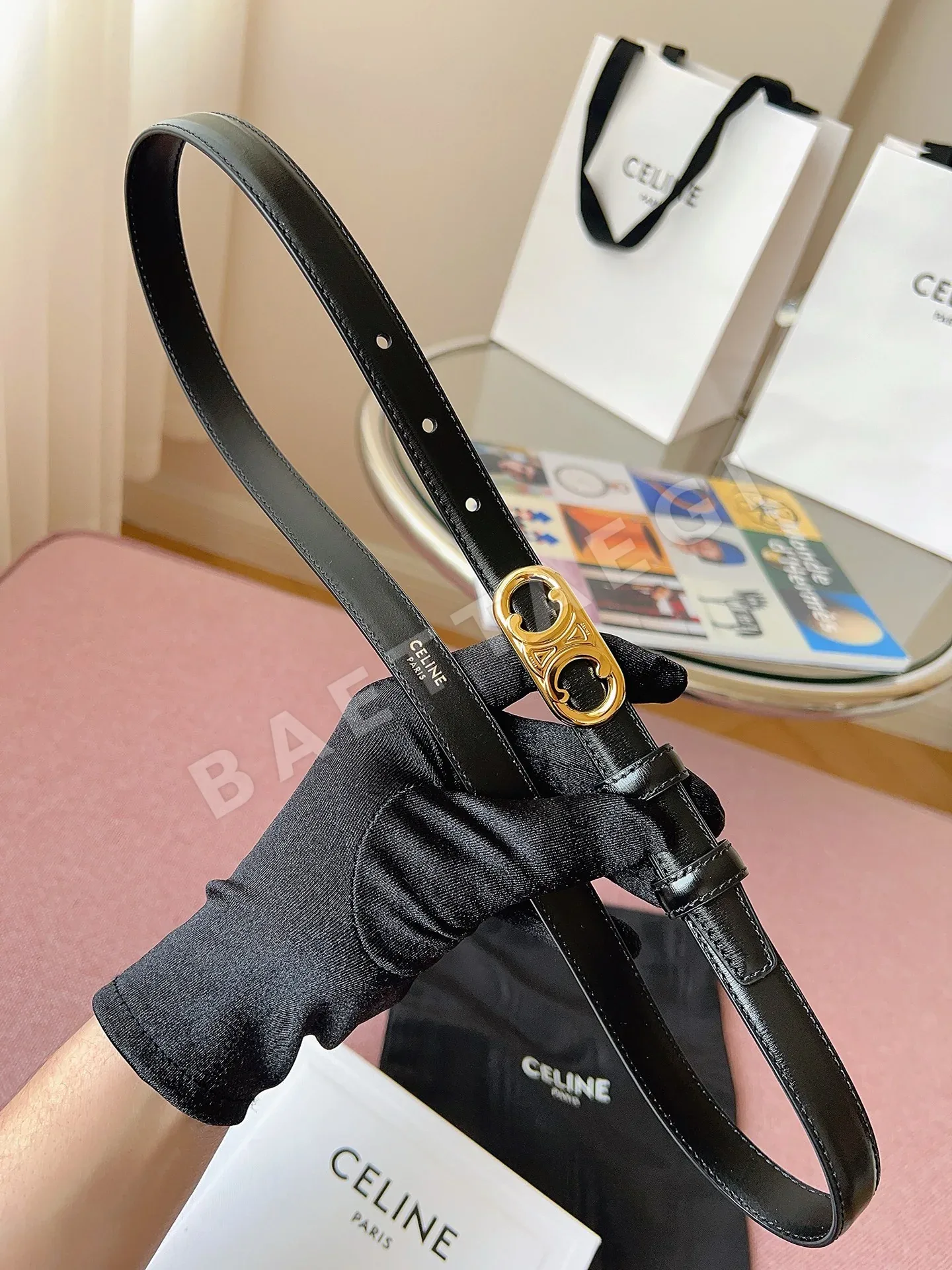 셀린느 블랙 가죽 벨트 상세 이미지 3