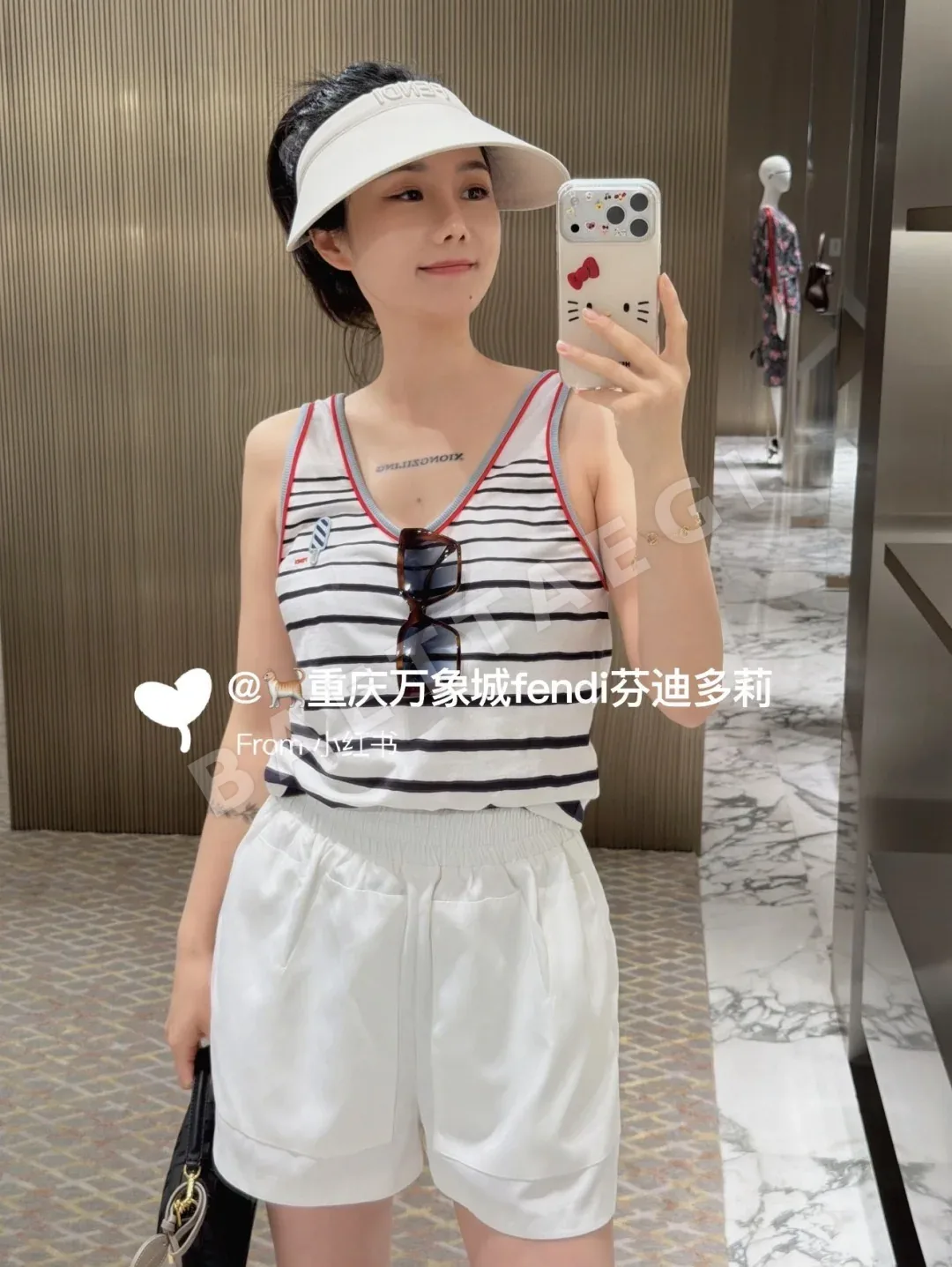 펜디 더블 포켓 자수 고무 허리밴드 여성 실크 나일론 반바지 상세 이미지 6