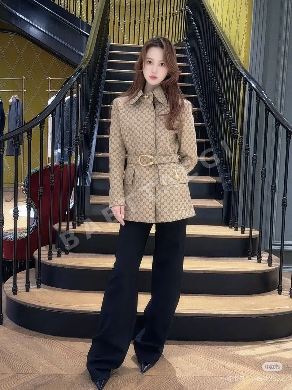 구찌 자카드 허리 밴드 미들 코트 자켓 상세 이미지 5